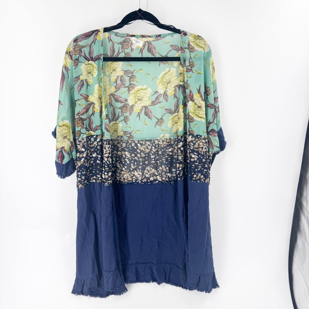 ✅ UMGEE Floral Navy AND GREEN KIMONO Women's Top SIZE M/L